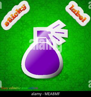 plastic spray of water icon sign. Symbol chic colored sticky label on green background. Vector illustration Stock Vector