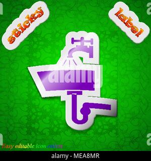 Washbasin icon sign. Symbol chic colored sticky label on green background. Vector illustration Stock Vector