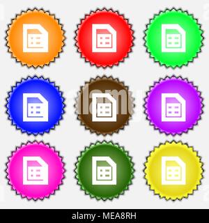 File document  icon sign. A set of nine different colored labels. Vector illustration Stock Vector
