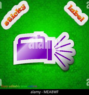 flashlight icon sign. Symbol chic colored sticky label on green background. Vector illustration Stock Vector