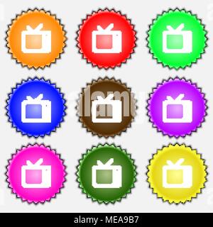 Retro TV  icon sign. A set of nine different colored labels. Vector illustration Stock Vector
