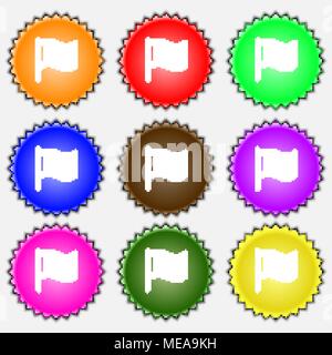 flag  icon sign. A set of nine different colored labels. Vector illustration Stock Vector