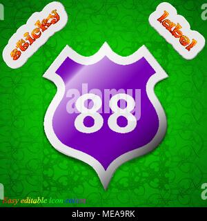 Route 88 highway icon sign. Symbol chic colored sticky label on green background. Vector illustration Stock Vector