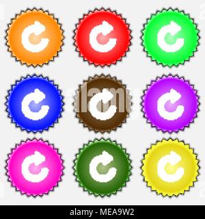 Upgrade, arrow  icon sign. A set of nine different colored labels. Vector illustration Stock Vector