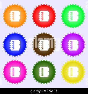 Notepad, calendar icon sign. A set of nine different colored labels. Vector illustration Stock Vector