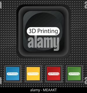 3D Print sign icon. 3d-Printing symbol. Set of colored buttons. Vector illustration Stock Vector