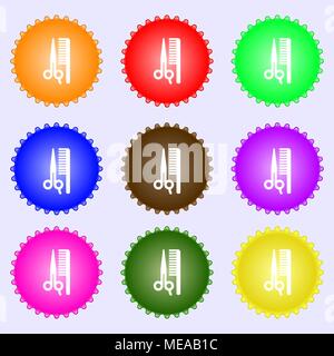 hair icon sign. A set of nine different colored labels. Vector illustration Stock Vector