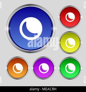 moon icon sign. Round symbol on bright colourful buttons. Vector illustration Stock Vector