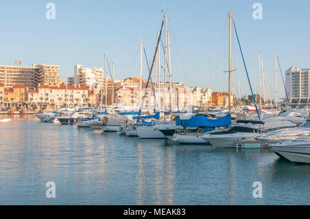 Yachts and cabin cruisers at the marina, Vilamoura, Algarve, Portugal. Stock Photo