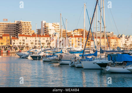 Yachts and cabin cruisers at the marina, Vilamoura, Algarve, Portugal. Stock Photo