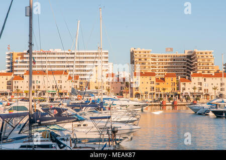 Yachts and cabin cruisers at the marina, Vilamoura, Algarve, Portugal. Stock Photo