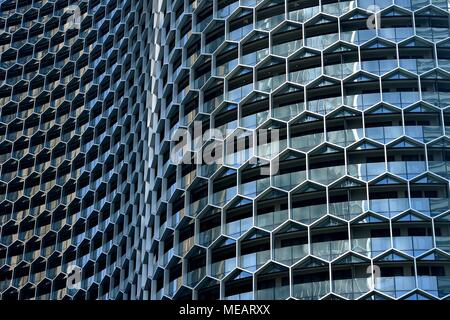 Singapore - May 5 2017: Abstract view of the curving facade of the Duo Tower on Beach Road Stock Photo