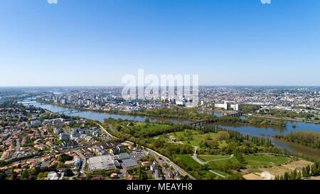 Aerial panorama of Nantes city center in Loire Atlantique, France Stock Photo