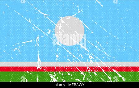 Flag of  Sakha Yakutia Republic, Russia with old texture. Vector illustration Stock Vector