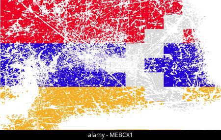 Flag of Karabakh Republic with old texture. Vector illustration Stock Vector