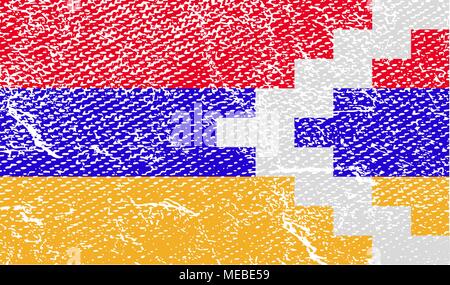 Flag of Karabakh Republic with old texture. Vector illustration Stock Vector