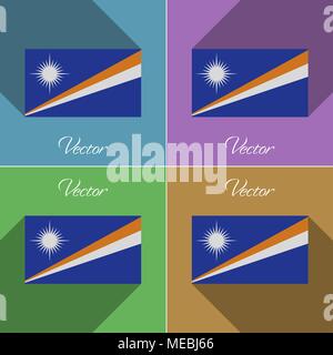 Flags of Marshll Islands. Set of colors flat design and long shadows. Vector illustration Stock Vector