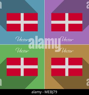 Flags of Military Order Malta. Set of colors flat design and long shadows. Vector illustration Stock Vector