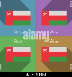 Flags of Oman. Set of colors flat design and long shadows. Vector illustration Stock Vector