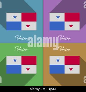 Flags of Panama. Set of colors flat design and long shadows. Vector illustration Stock Vector