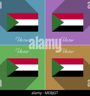 Flags of Sudan. Set of colors flat design and long shadows. Vector illustration Stock Vector
