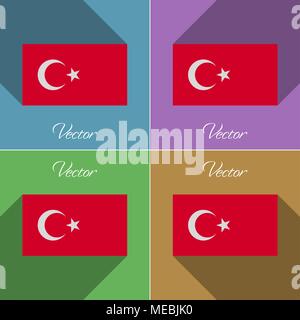 Flags of Turkey. Set of colors flat design and long shadows. Vector illustration Stock Vector