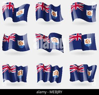 Set of Anguilla flags in the air. Vector illustration Stock Vector