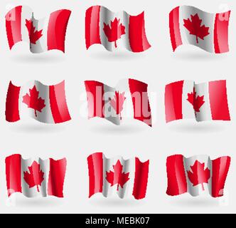 Set of Canada flags in the air. Vector illustration Stock Vector