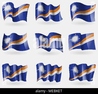 Set of Marshll Islands flags in the air. Vector illustration Stock Vector