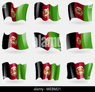 Set of Afghanistan flags in the air. Vector illustration Stock Vector