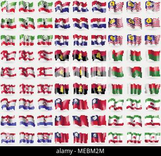 Somaliland, Croatia, Malaysia, Turkish Northern Cyprus, Angola, Madagascar, Mordovia, Taiwan, Iran. Big set of 81 flags. Vector illustration Stock Vector