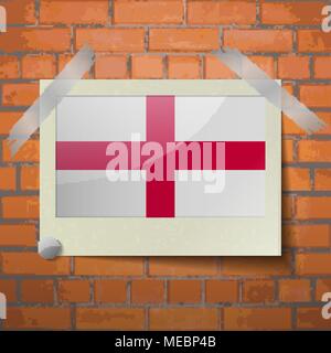 Flags of England scotch taped to a red brick wall. Vector Stock Vector