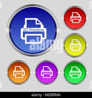3D Print sign icon. 3d-Printing symbol. Set of colored buttons. Vector illustration Stock Vector