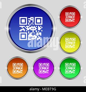 Qr code icon sign. Round symbol on bright colourful buttons. Vector illustration Stock Vector