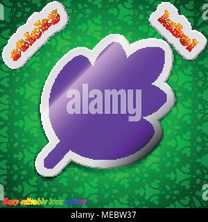 Leaf, Fresh natural product  icon sign. Symbol chic colored sticky label on green background. Vector illustration Stock Vector