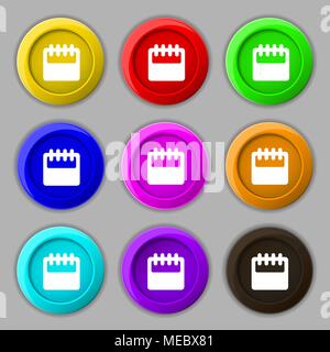Notepad, calendar icon sign. symbol on nine round colourful buttons. Vector illustration Stock Vector