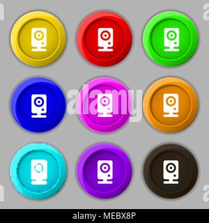 Web cam icon sign. symbol on nine round colourful buttons. Vector illustration Stock Vector