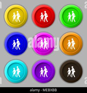 crosswalk icon sign. symbol on nine round colourful buttons. Vector illustration Stock Vector