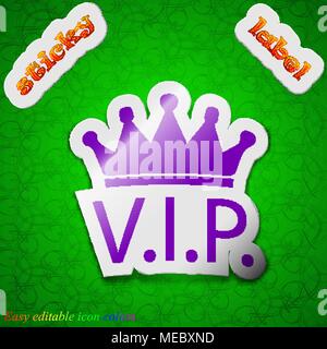 Vip icon sign. Symbol chic colored sticky label on green background. Vector illustration Stock Vector