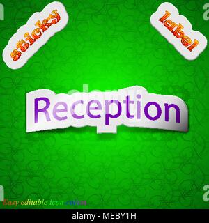 Reception icon sign. Symbol chic colored sticky label on green background. Vector illustration Stock Vector