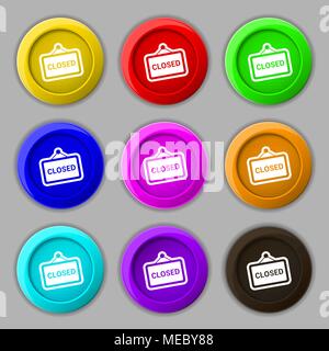 close icon sign. symbol on nine round colourful buttons. Vector illustration Stock Vector