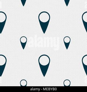 Map pointer icon. GPS location symbol. Seamless pattern with geometric texture. Vector illustration Stock Vector