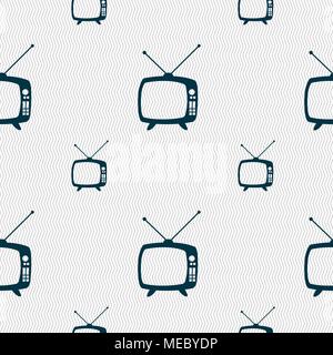 Retro TV mode sign icon. Television set symbol. Seamless pattern with geometric texture. Vector illustration Stock Vector