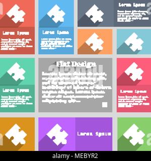 Puzzle piece icon sign. Set of multicolored buttons. Metro style with space for text. The Long Shadow Vector illustration Stock Vector