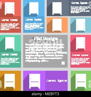 Nightstand icon sign. Set of multicolored buttons. Metro style with space for text. The Long Shadow Vector illustration Stock Vector