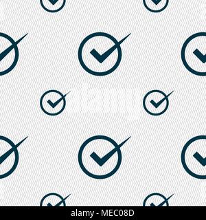 Check mark sign icon. Checkbox button. Seamless pattern with geometric texture. Vector illustration Stock Vector