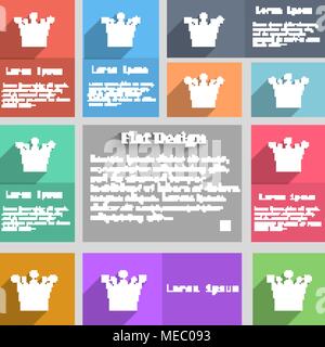 Crown icon sign. Set of multicolored buttons. Metro style with space for text. The Long Shadow Vector illustration Stock Vector
