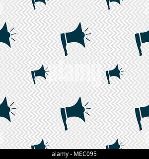 Megaphone soon icon. Loudspeaker symbol. Seamless pattern with geometric texture. Vector illustration Stock Vector