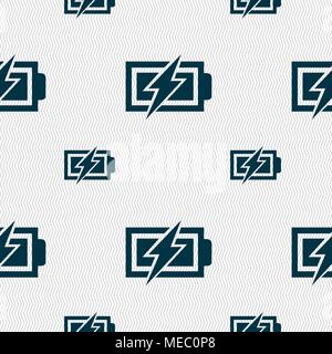 Battery charging sign icon. Lightning symbol. Seamless pattern with geometric texture. Vector illustration Stock Vector