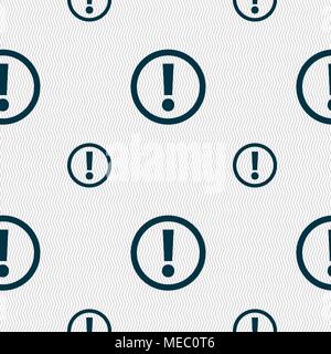 Attention sign icon. Exclamation mark. Hazard warning symbol. Seamless pattern with geometric texture. Vector illustration Stock Vector